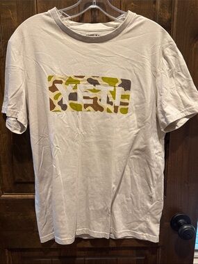 Yeti Cream Short-Sleeve Tee with Green/Brown Camo Logo